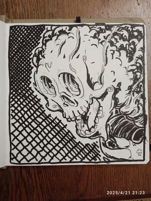 Disegno di una nuvola a forma di teschio ghignante
