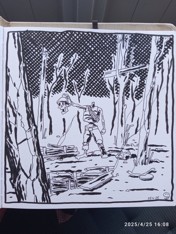 Disegno di un soldato che espone la propria testa decollata